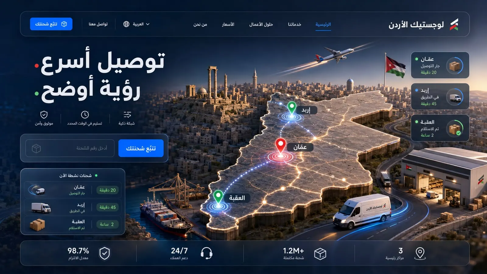 شبكة المسار الذهبي للتوصيل داخل الأردن مع مراكز التوزيع والمسارات الذكية